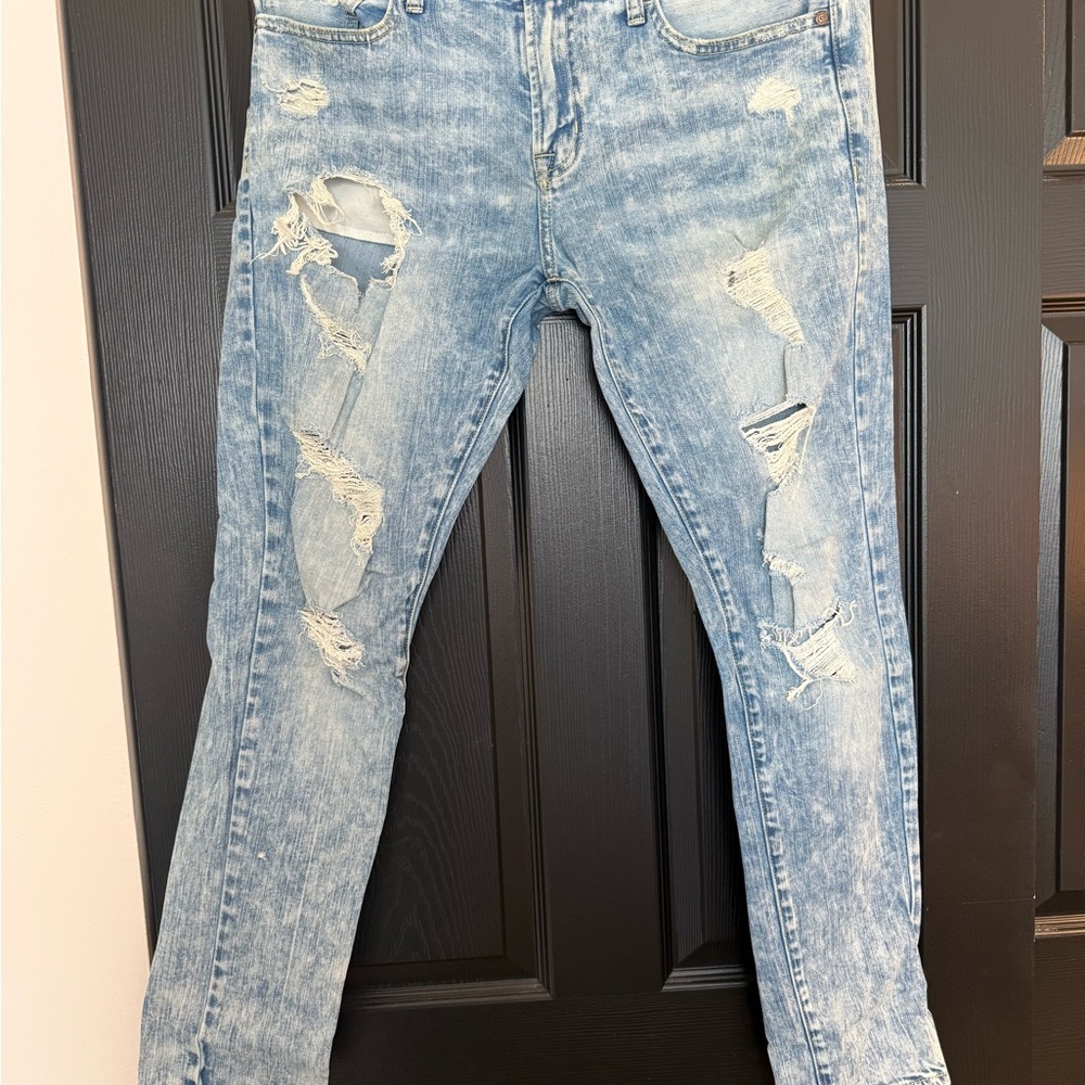 Men's American Eagle Outfitters Light Blue Distressed Skinny Jeans 32x32